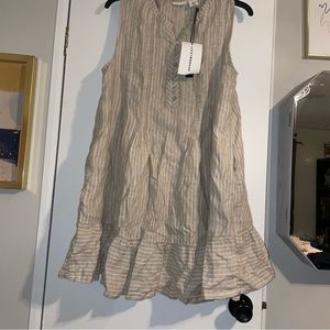 Lucky Brand Linen Dress Drop Peplum Waist - Beige Striped -  Large NWT